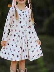 Halloween Vintage Cameo Print Girls Twirl Dress