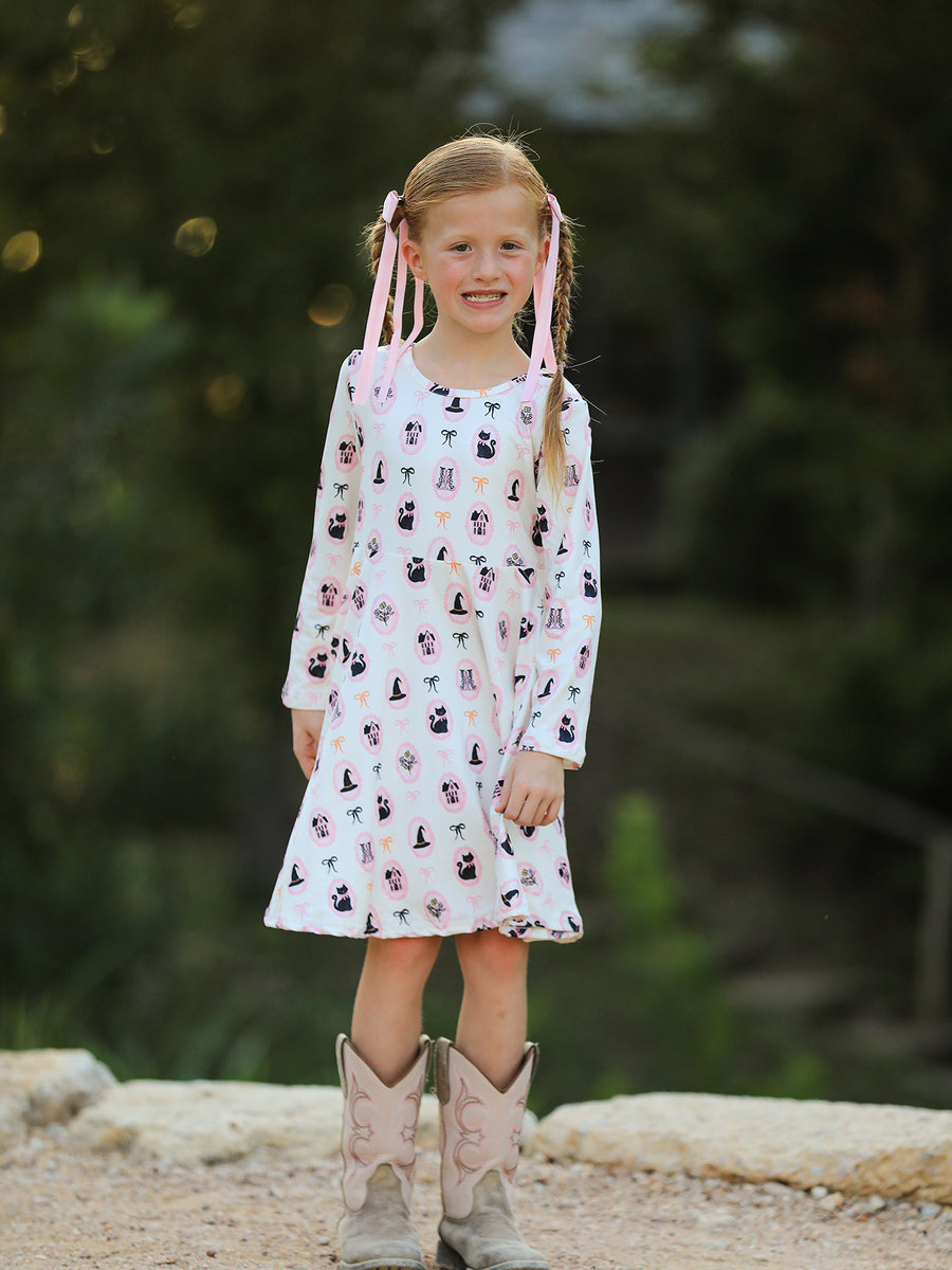 Halloween Vintage Cameo Print Girls Twirl Dress