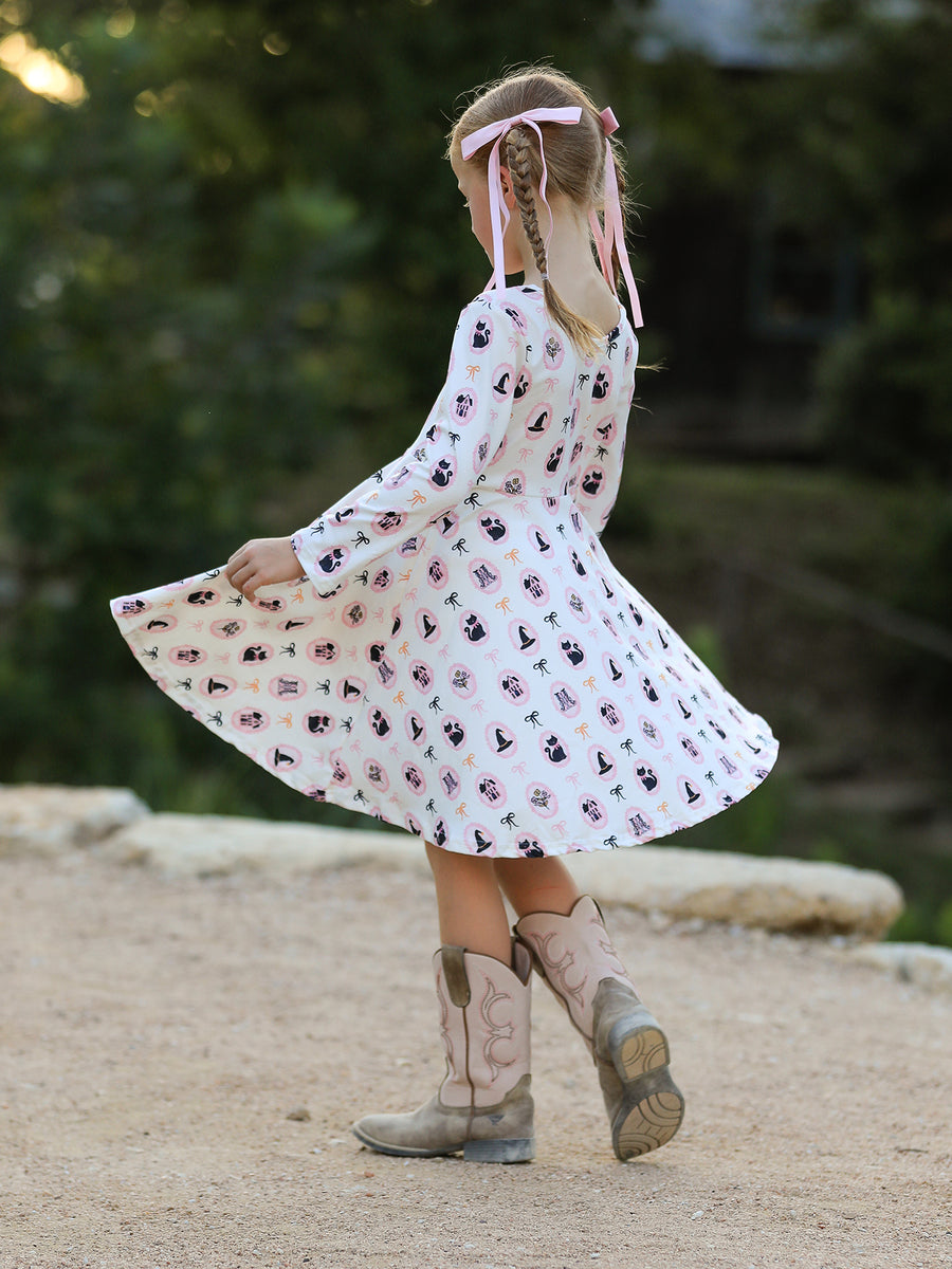 Halloween Vintage Cameo Print Girls Twirl Dress