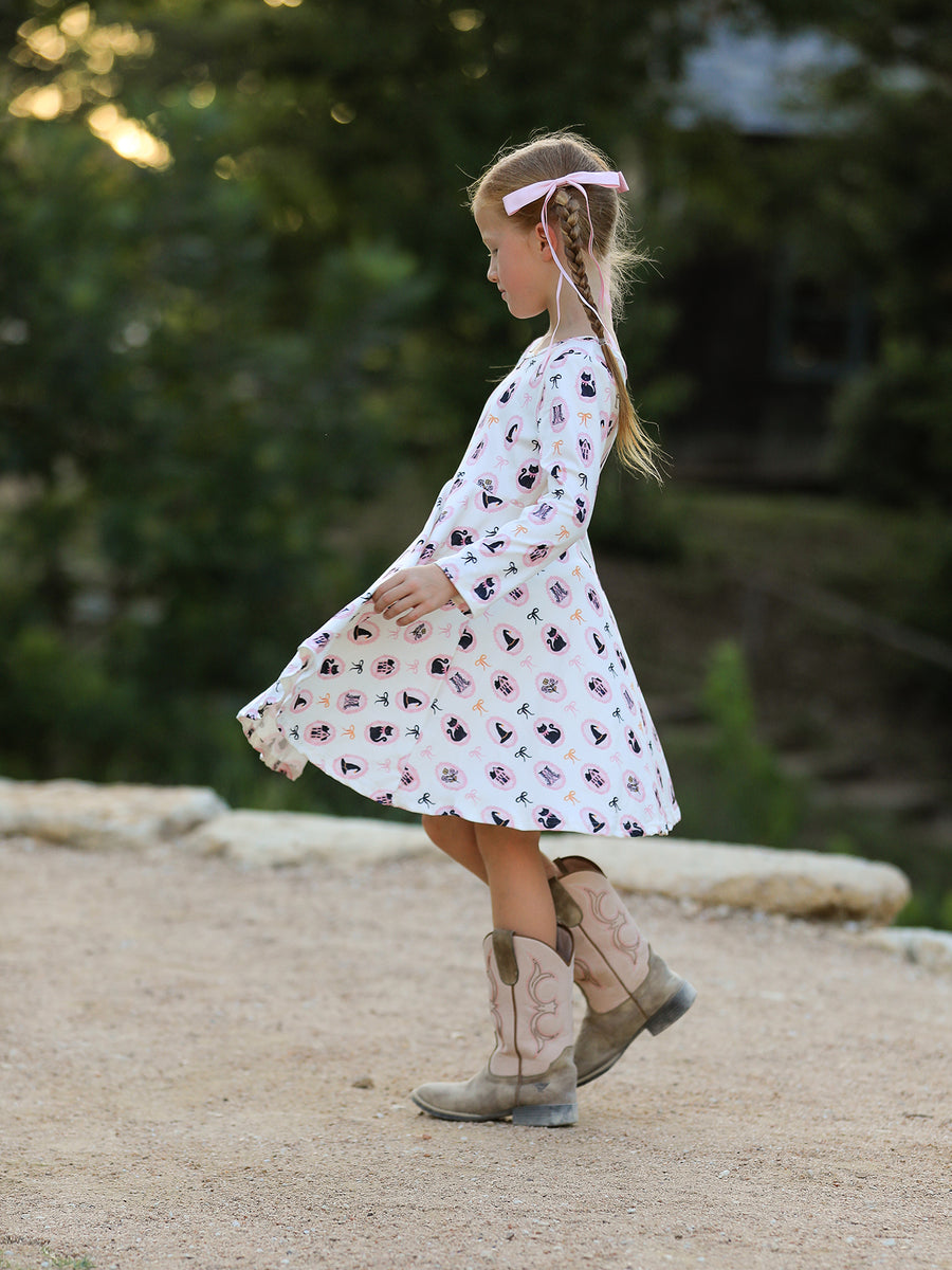 Halloween Vintage Cameo Print Girls Twirl Dress