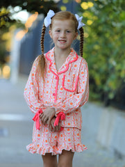 Halloween Thanksgiving Pumpkin Bow Girls Pajama Set