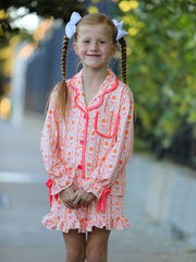 Halloween Thanksgiving Pumpkin Bow Girls Pajama Set
