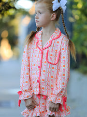 Halloween Thanksgiving Pumpkin Bow Girls Pajama Set