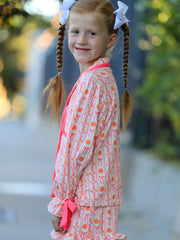 Halloween Thanksgiving Pumpkin Bow Girls Pajama Set