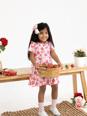 Summer Strawberry Bow Girls Short Sleeve Dress