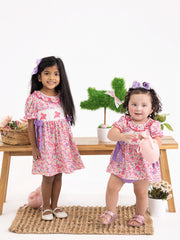 Easter Colorful Floral Bunny Embroidery Bow Ruffle Girl Dress