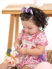 Easter Colorful Floral Bunny Embroidery Bow Ruffle Girl Bloomer Set