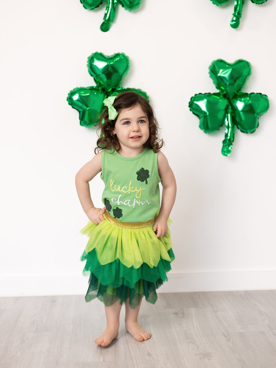 St. Patrick's Day Lucky Charm Green Tutu Skirt Set