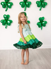 St. Patrick's Day Ombre Ruffle Dress for Girls – Green Gradient Layers