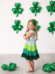 St. Patrick's Day Ombre Ruffle Dress for Girls – Green Gradient Layers