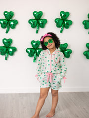 St. Patrick's Day Bow Shamrock Print Ruffles Girls Pajama Set