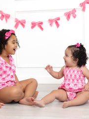 Baby Girl Pink Baseball Bow Print Romper Summer Outfit