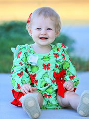 Christmas Baby Girls Romper with Character Print and Red Bows