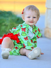 Christmas Baby Girls Romper with Character Print and Red Bows