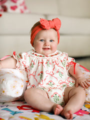 Spring Floral Smocking Embroidery Bow Baby Girls Romper