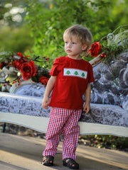 Christmas Smocking Embroidered Christmas Tree Plaid Boys Set