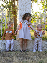 Thanksgiving Boys Embroidered Shirt Gingham Pants Set Fall Outfit