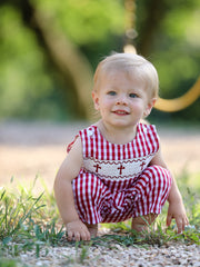 Red Plaid Smocked Church Christ Bishop Christening Baby Boys' Romper