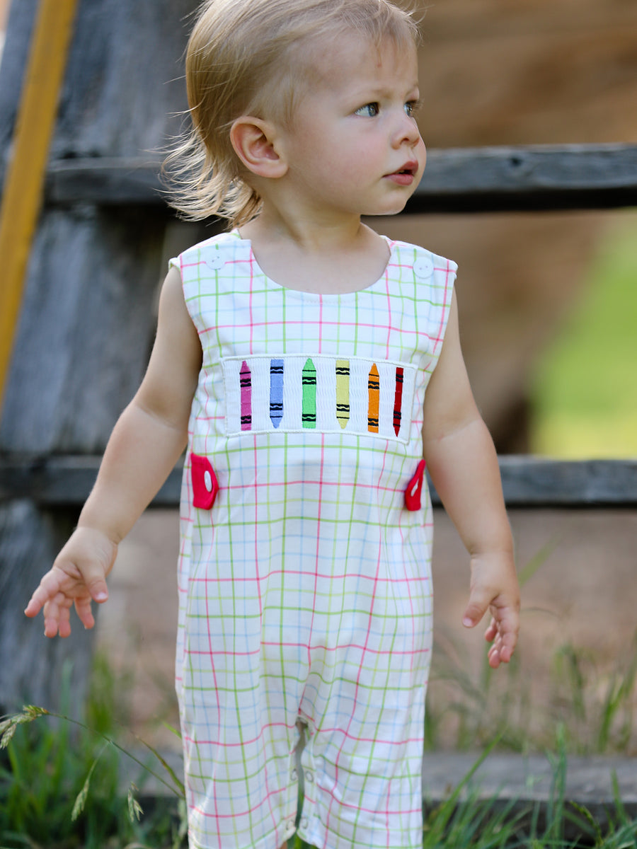 Back-To-School Smocking Embroidery Boys' Romper