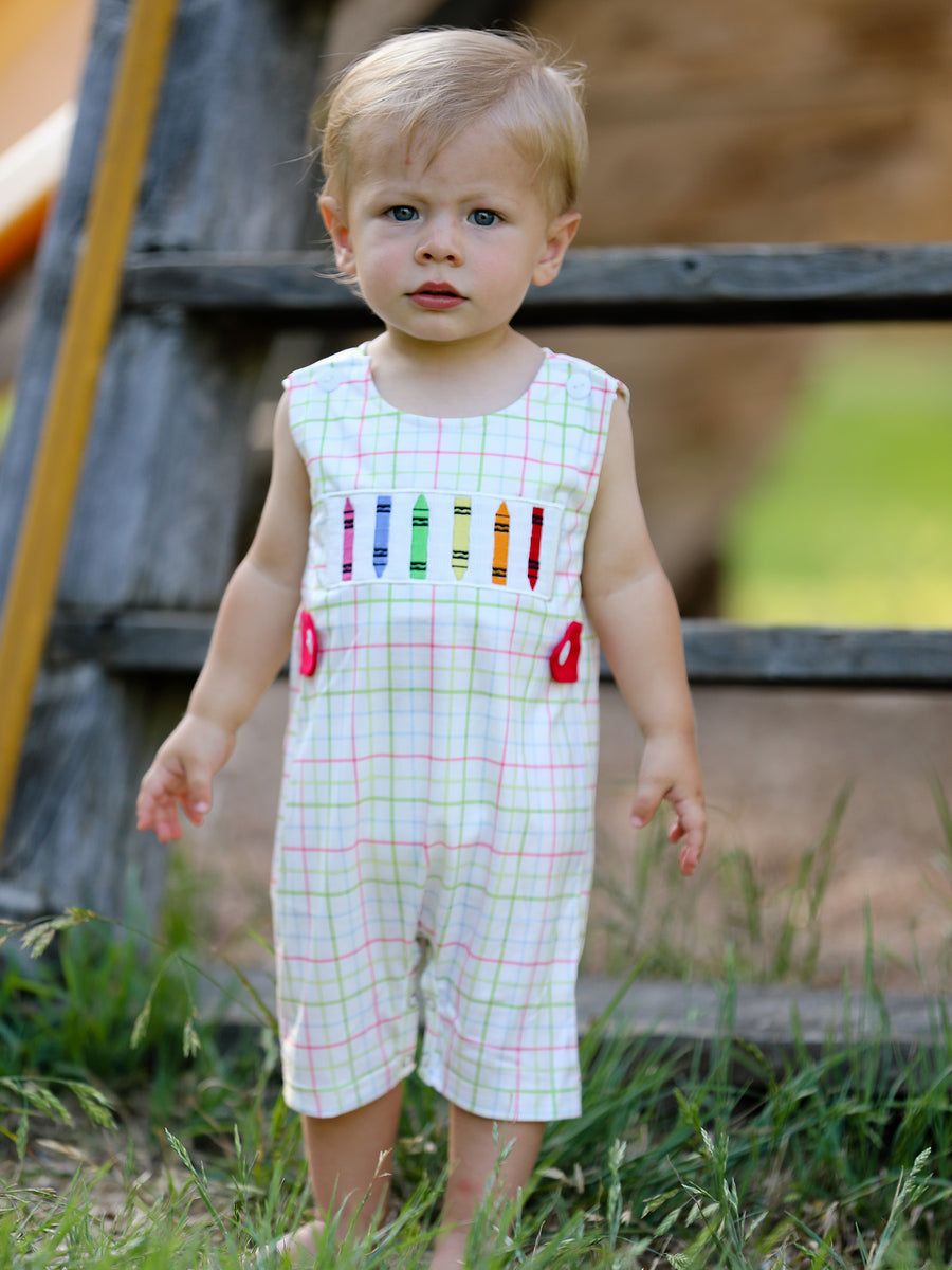 Back-To-School Smocking Embroidery Boys' Romper
