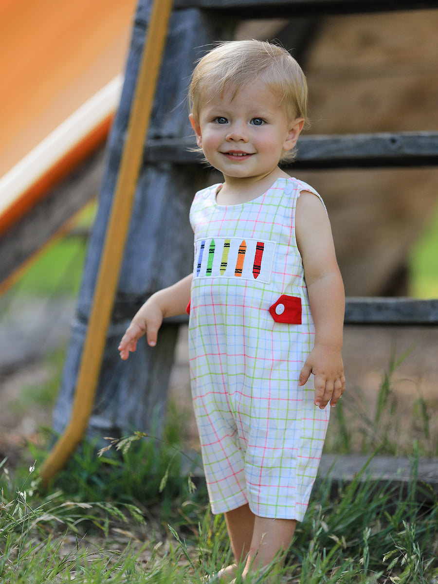 Back-To-School Smocking Embroidery Boys' Romper