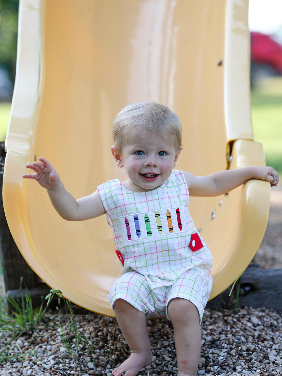 Back-To-School Smocking Embroidery Boys' Romper
