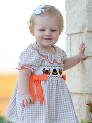 Thanksgiving Smocked Girls Dress Bloomer Set Turkey Embroidery