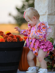 Halloween Thanksgiving Pumpkin Girls Romper with Ruffle Bow
