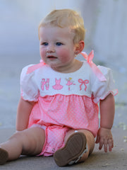 Fall Pink Ballet Embroidery Bow Bubble Romper