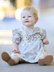 Floral Lace Baby Girl Romper With Bow Ruffle And Hat