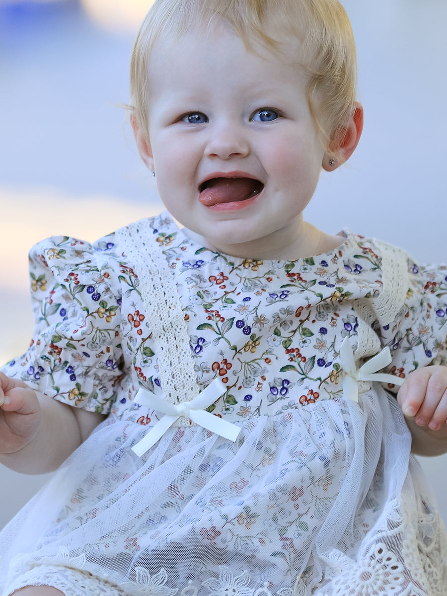 Floral Lace Baby Girl Romper With Bow Ruffle And Hat