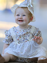 Floral Lace Baby Girl Romper With Bow Ruffle And Hat