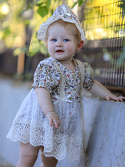 Floral Lace Baby Girl Romper With Bow Ruffle And Hat