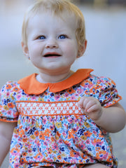 Fall Floral Smocked Petals Collar Girls Bubble Romper