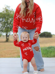 Christmas Candy Cane Merry Knit Baby Romper