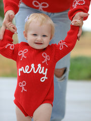 Christmas Candy Cane Merry Knit Baby Romper