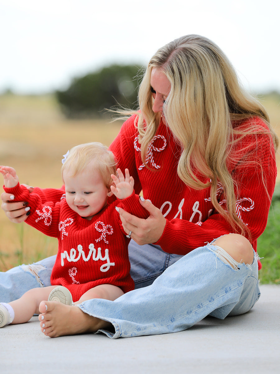 Christmas Candy Cane Merry Knit Baby Romper