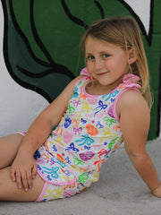 Rainbow Easter Egg Print Bow Sleeveless Vest Top and Shorts Set