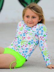 Summer Chicken Print Girls Long Sleeve Swim Set