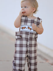Western Horse Embroidered Smocked Plaid Baby Boy Romper