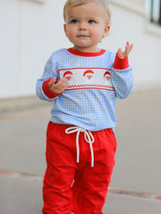 Christmas Santa Smocked Embroidered Boys Pant Set