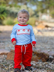 Christmas Santa Smocked Embroidered Boys Pant Set