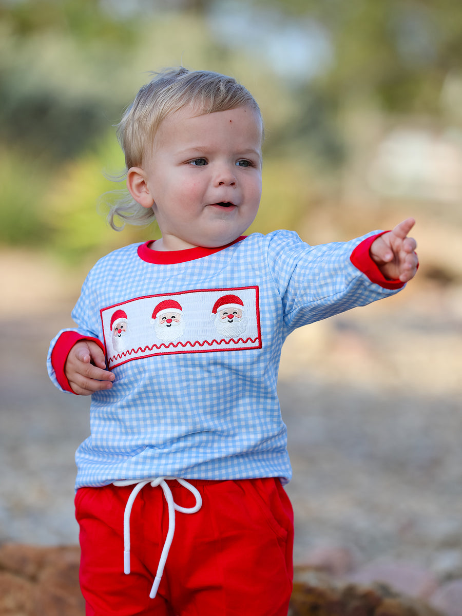 Christmas Santa Smocked Embroidered Boys Pant Set