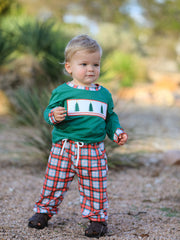 Christmas Tree Plaid Boys Set Long Sleeve Top Pants