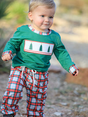 Christmas Tree Plaid Boys Set Long Sleeve Top Pants