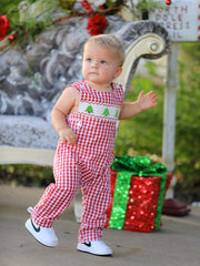 Christmas Smocking Embroidered Christmas Tree Plaid Plaid Baby Boy Romper