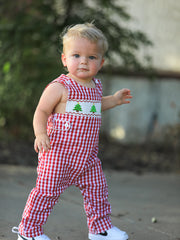 Christmas Smocking Embroidered Christmas Tree Plaid Plaid Baby Boy Romper