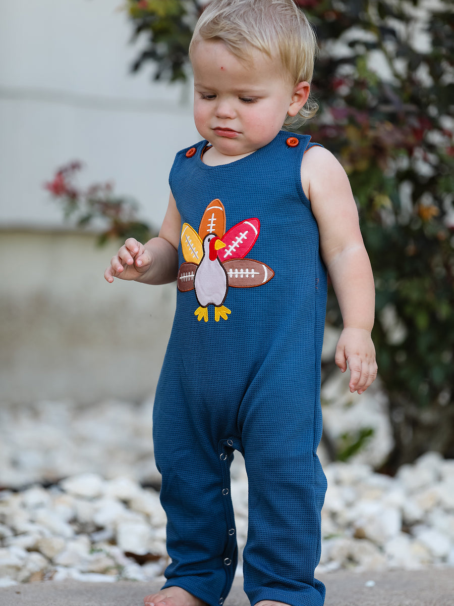 Thanksgiving Turkey Applique Baby Waffle Romper Sleeveless