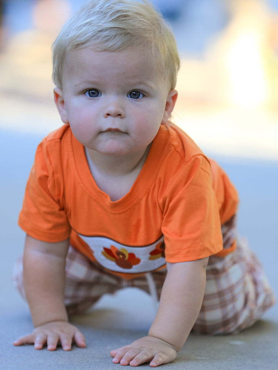 Thanksgiving Turkey Plaid Boys Pants Set