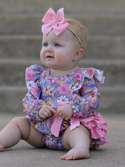 Fall Vintage Floral Print Girls Long Sleeve Romper